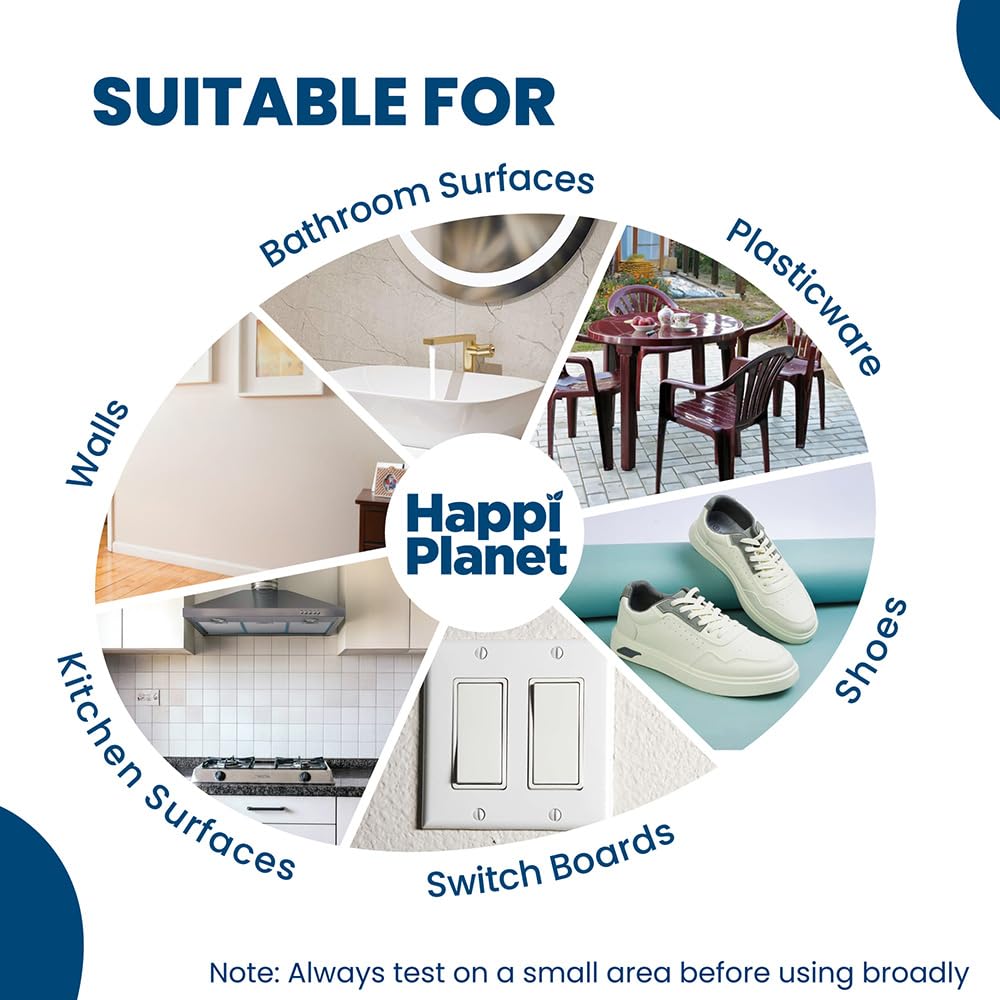 Surfaces suitable for the eraser: walls, bathroom, plasticware, shoes, switch boards, kitchen